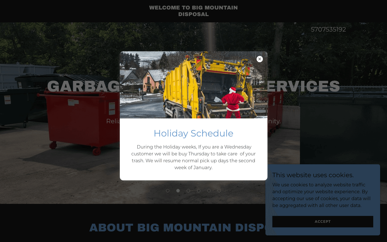 Big Mountain Disposal old homepage, desktop