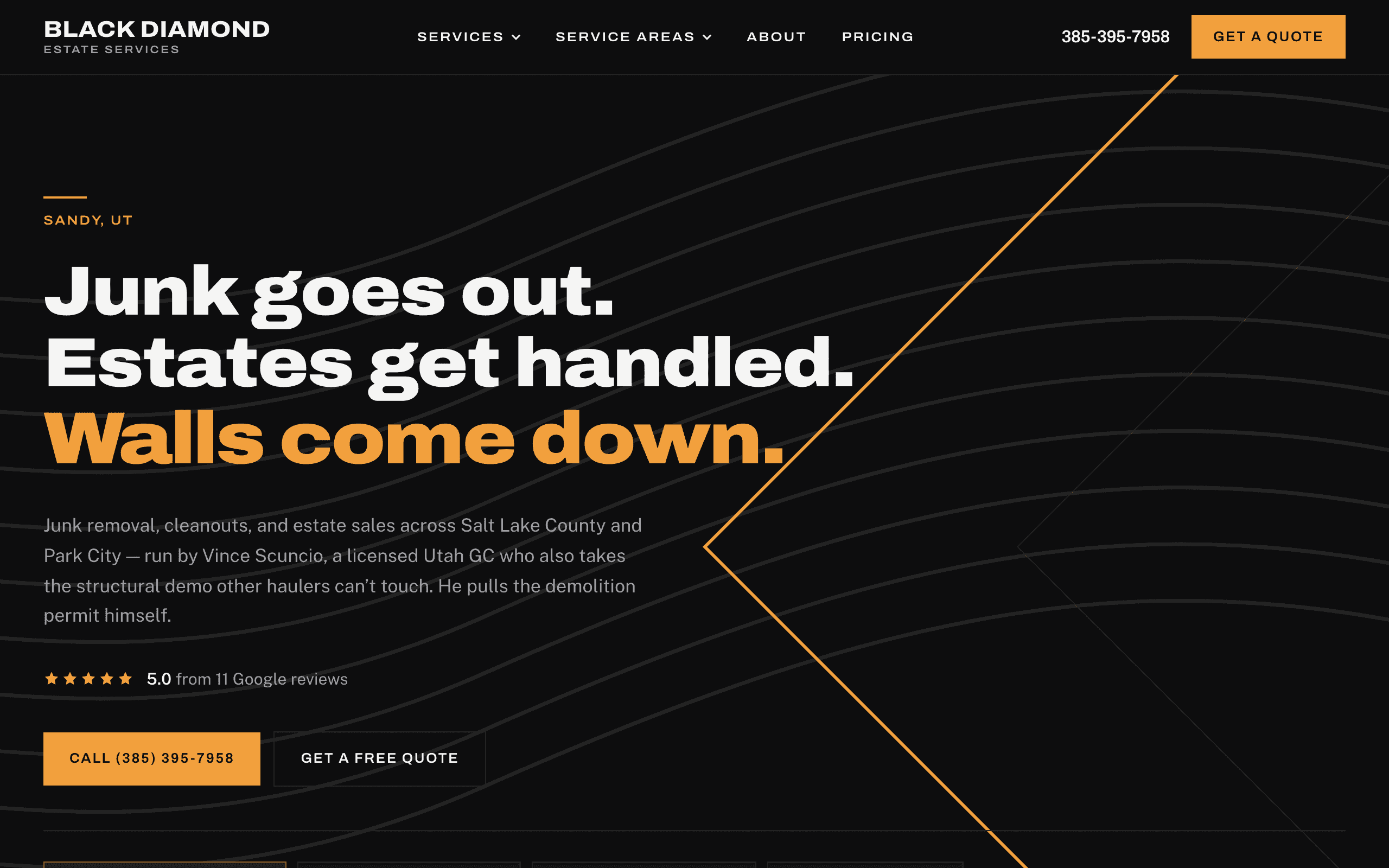 Black Diamond Estate Services website screenshot