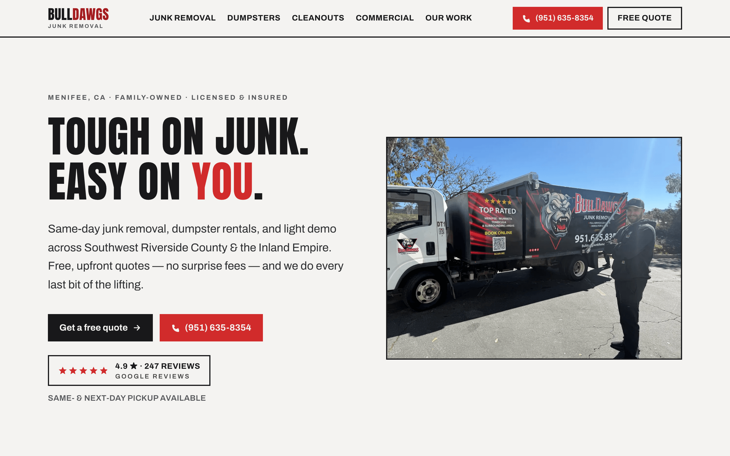 BullDawgs Junk Removal website screenshot