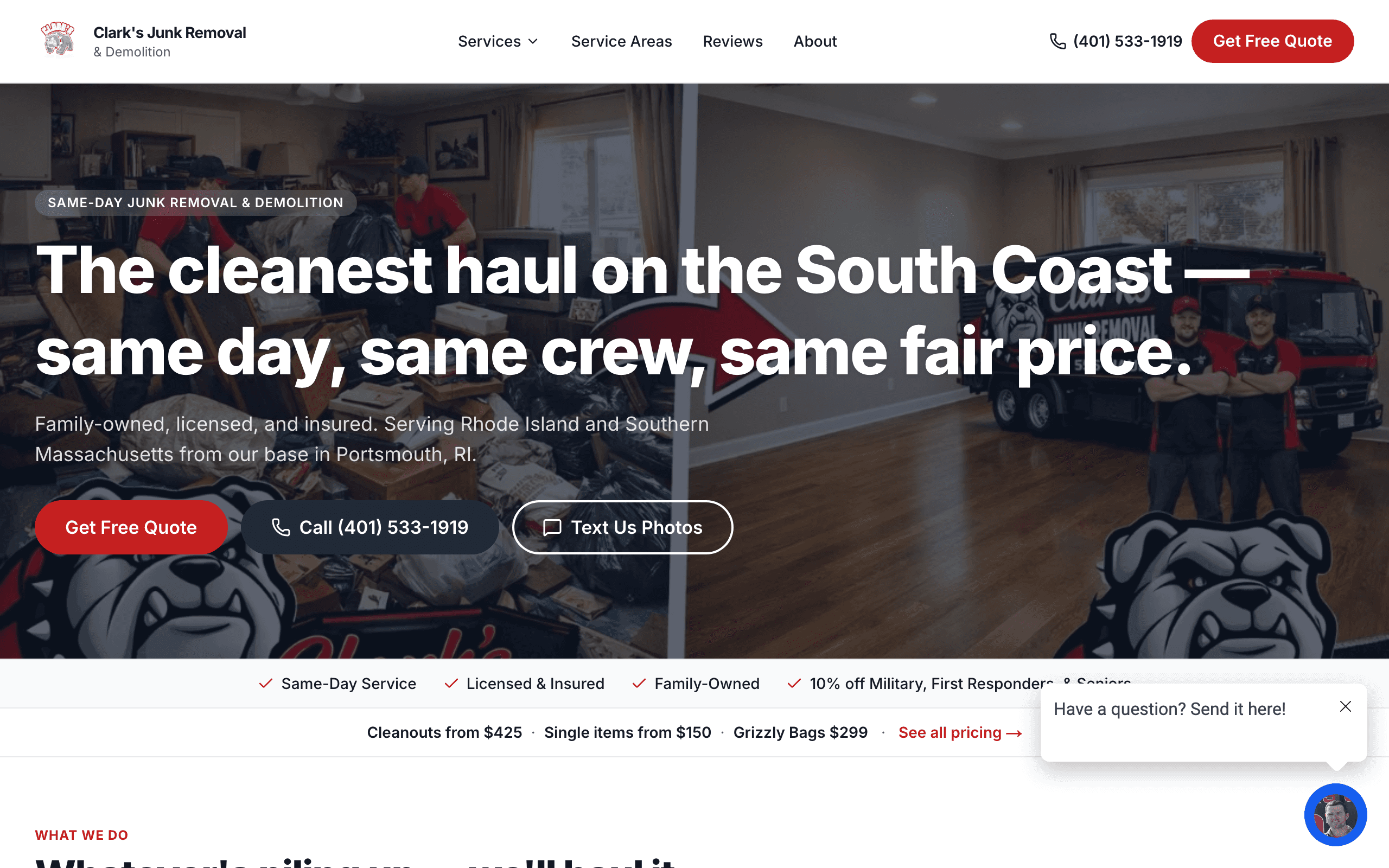 Clark's Junk Removal website screenshot