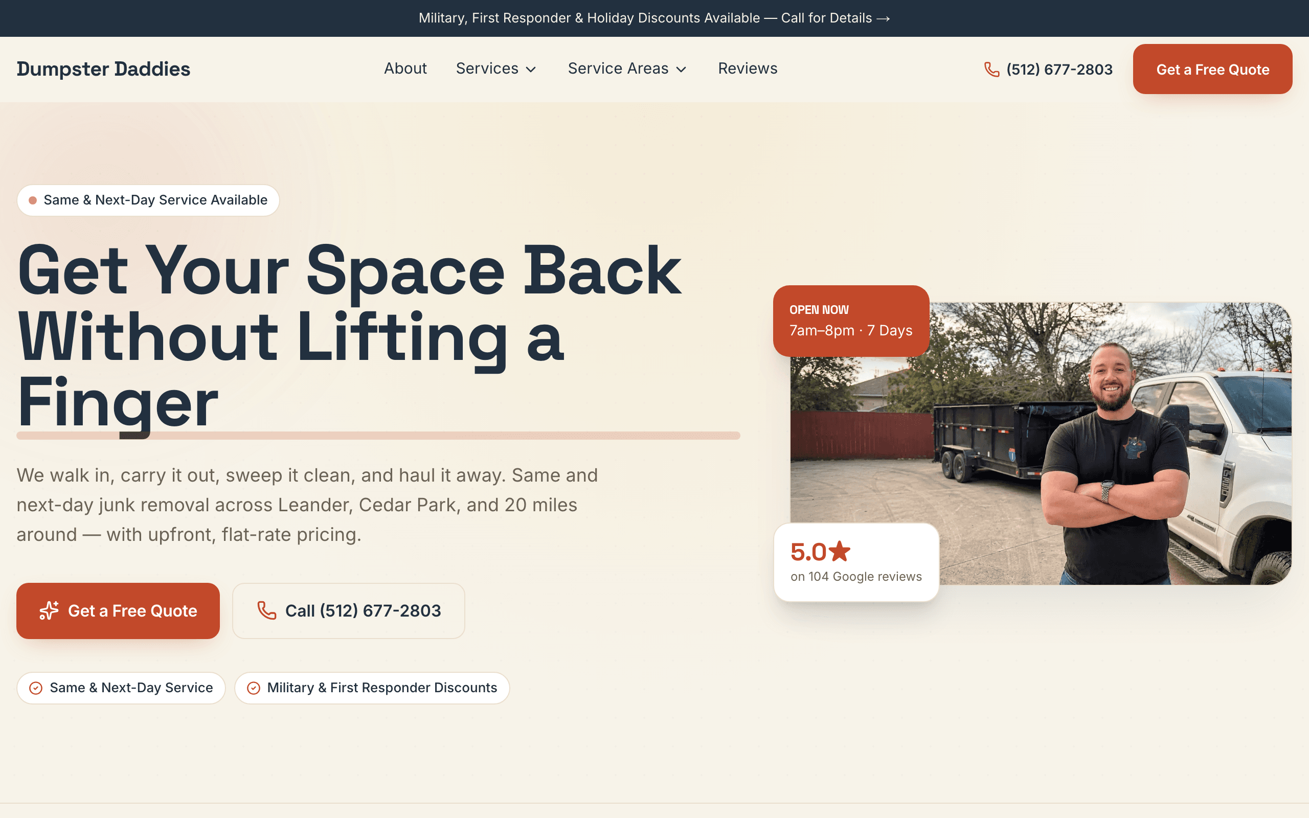 Dumpster Daddies Junk Removal website screenshot