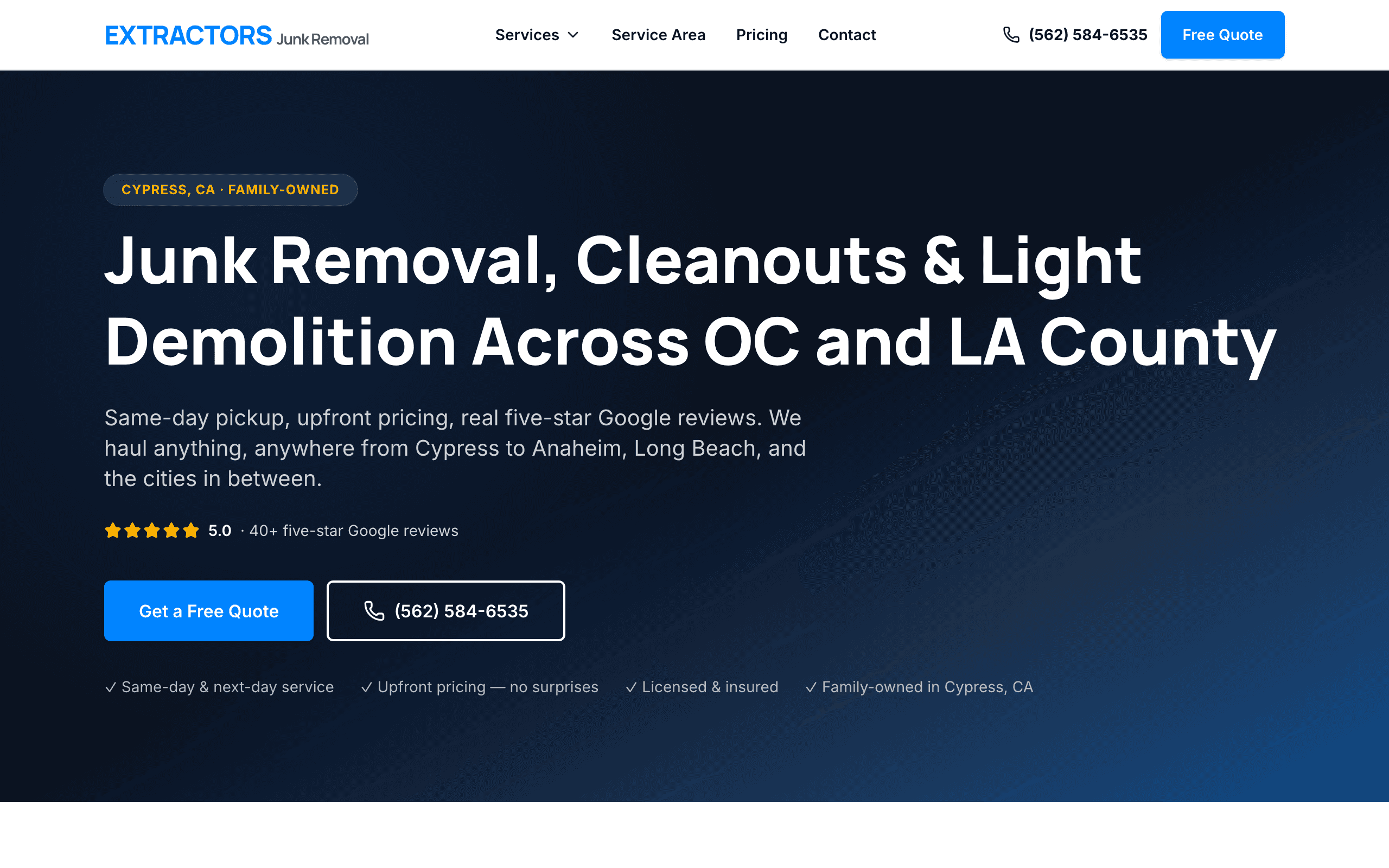 Extractors Junk Removal website screenshot