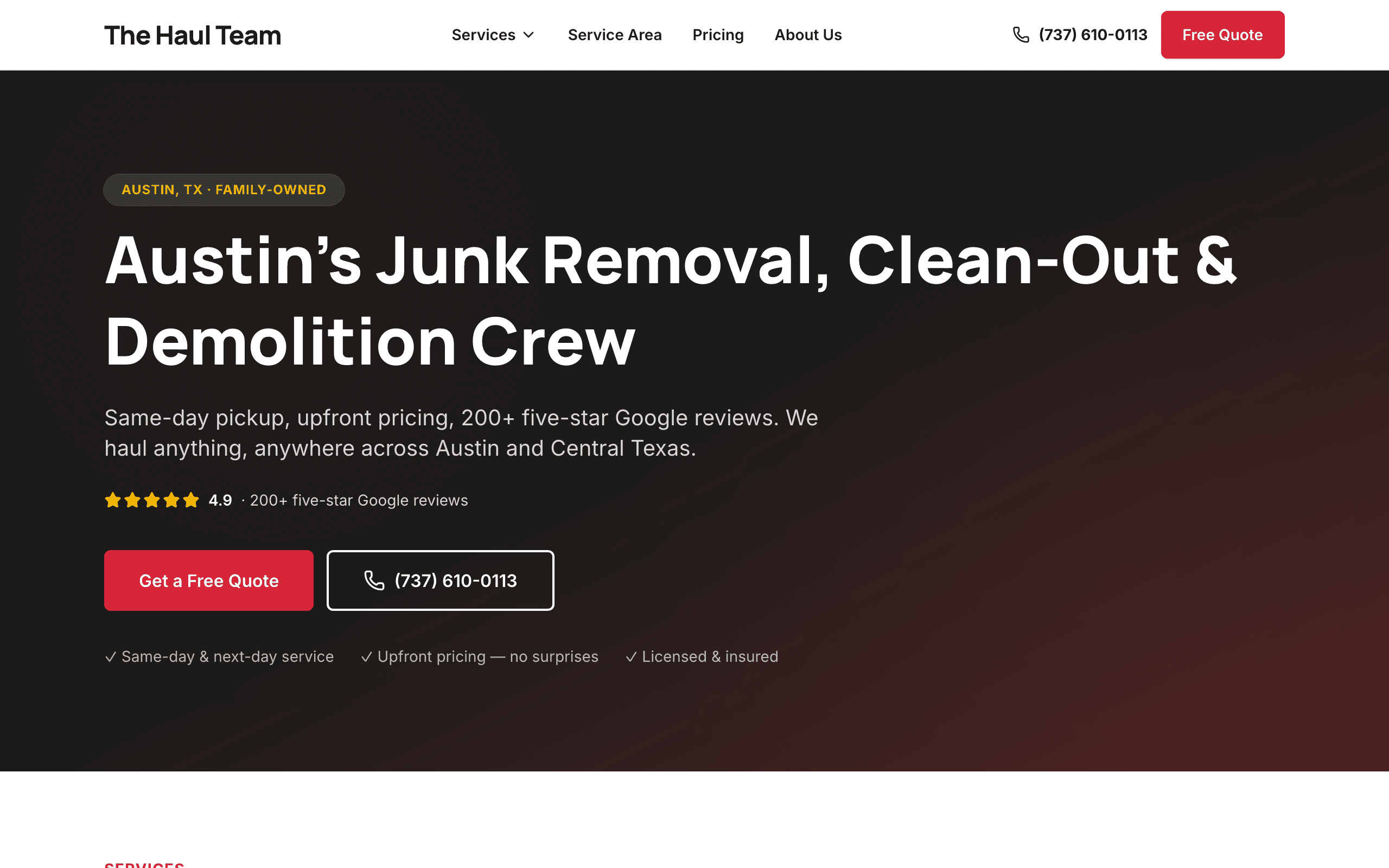 The Haul Team website screenshot