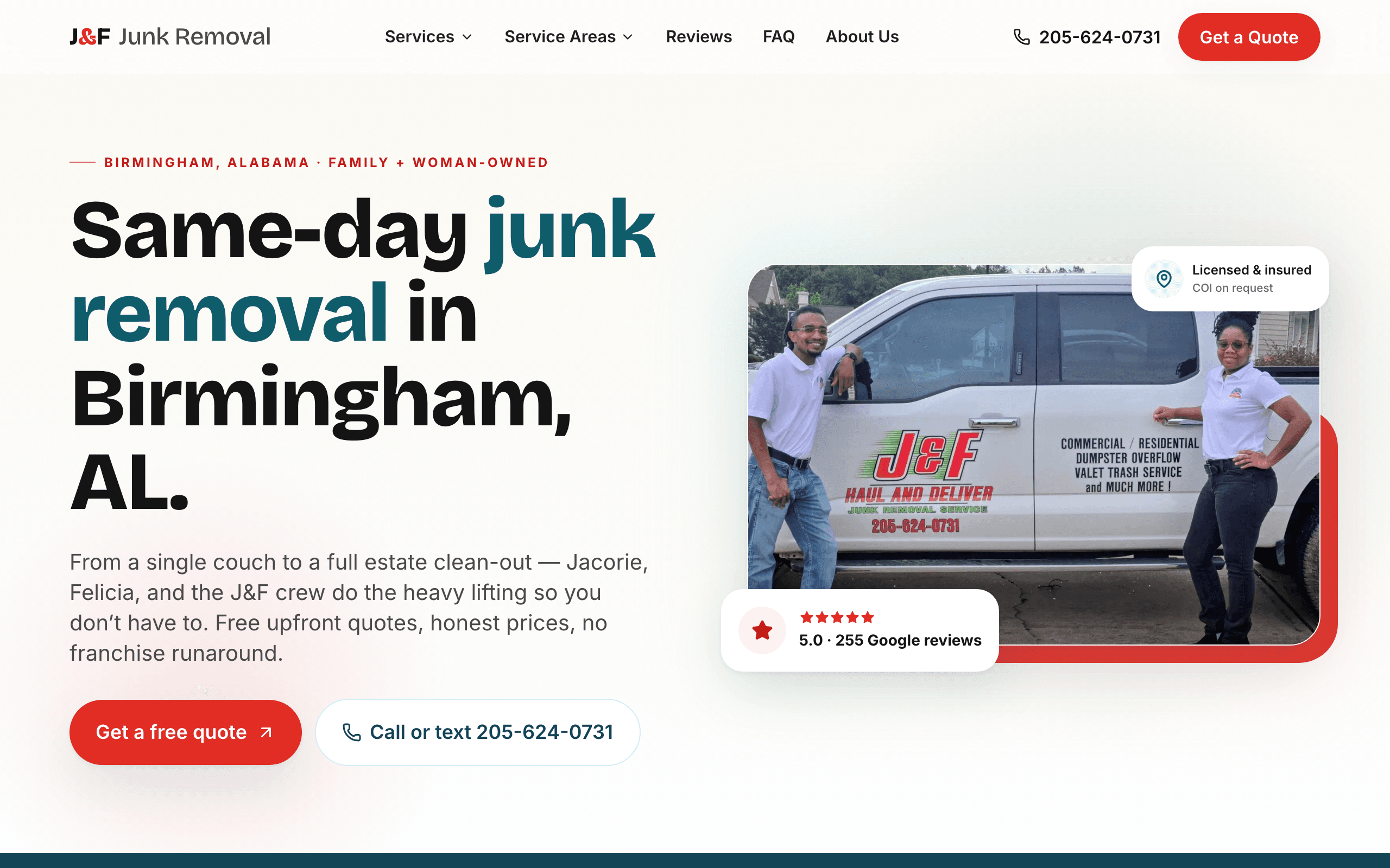 J&F Junk Removal website screenshot