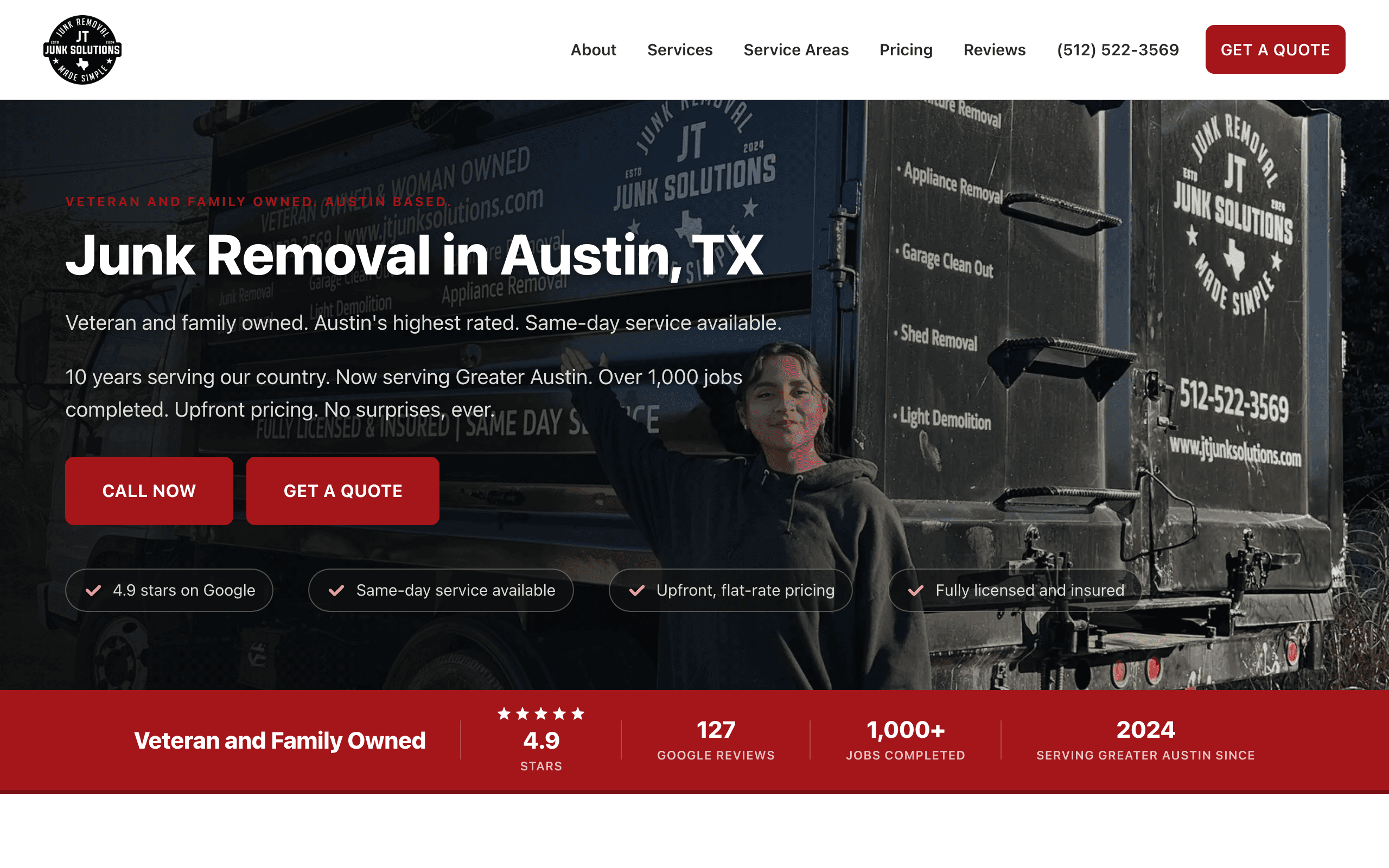 JT Junk Solutions website screenshot
