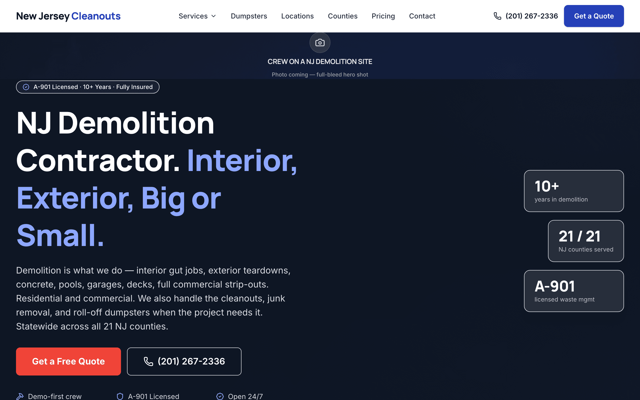 New Jersey Cleanouts website screenshot