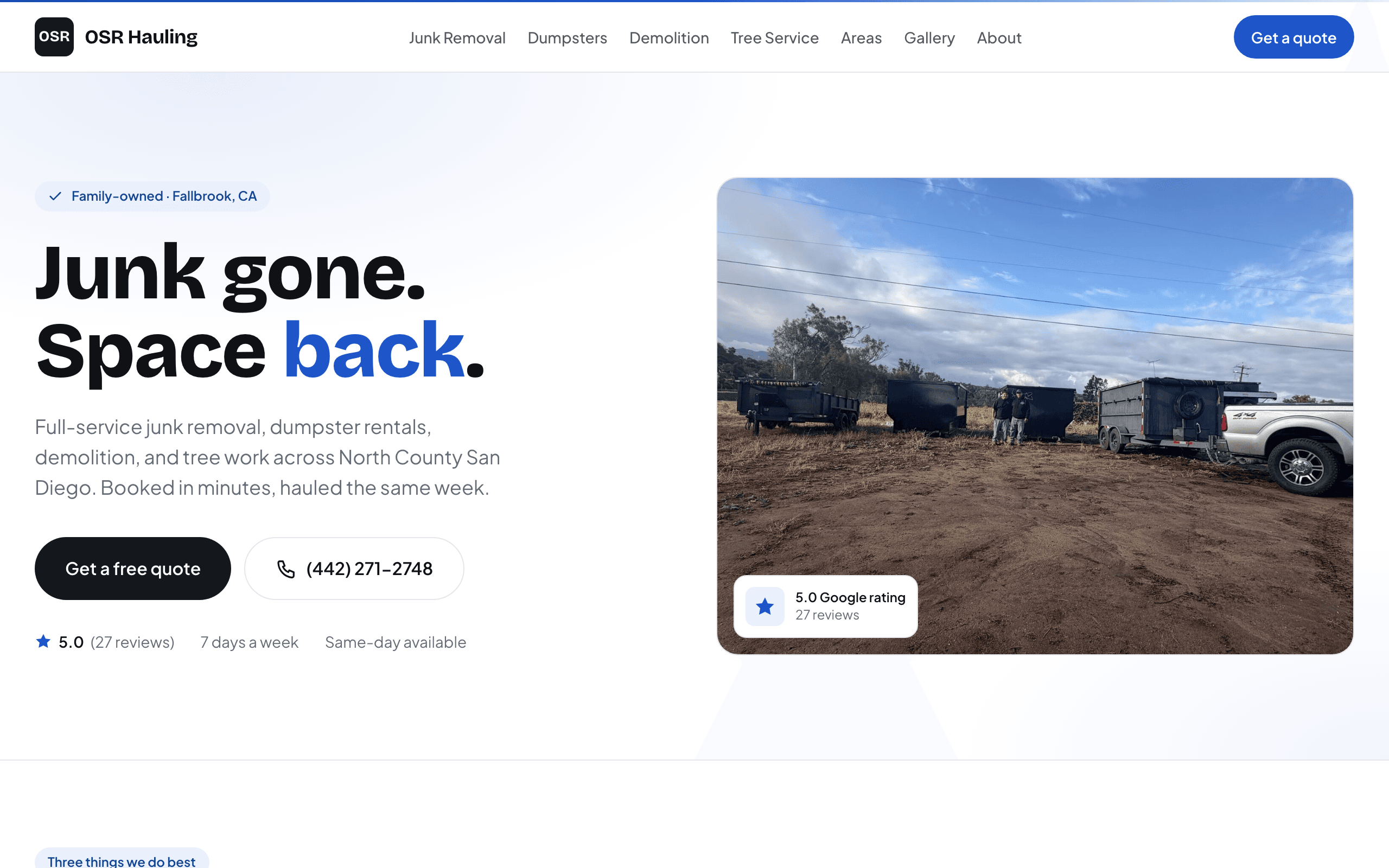 OSR Junk Removal website screenshot