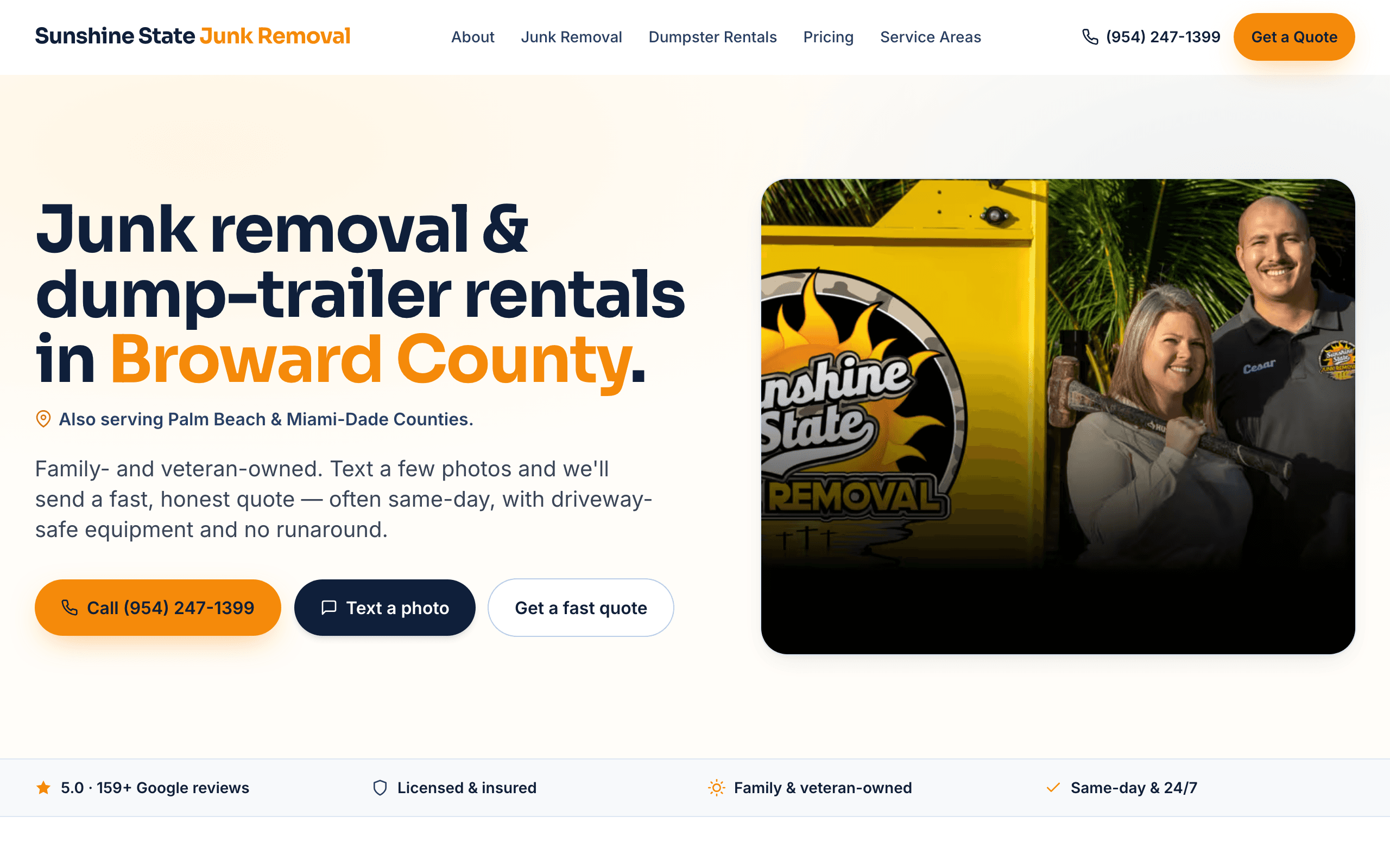 Sunshine State Junk Removal website screenshot