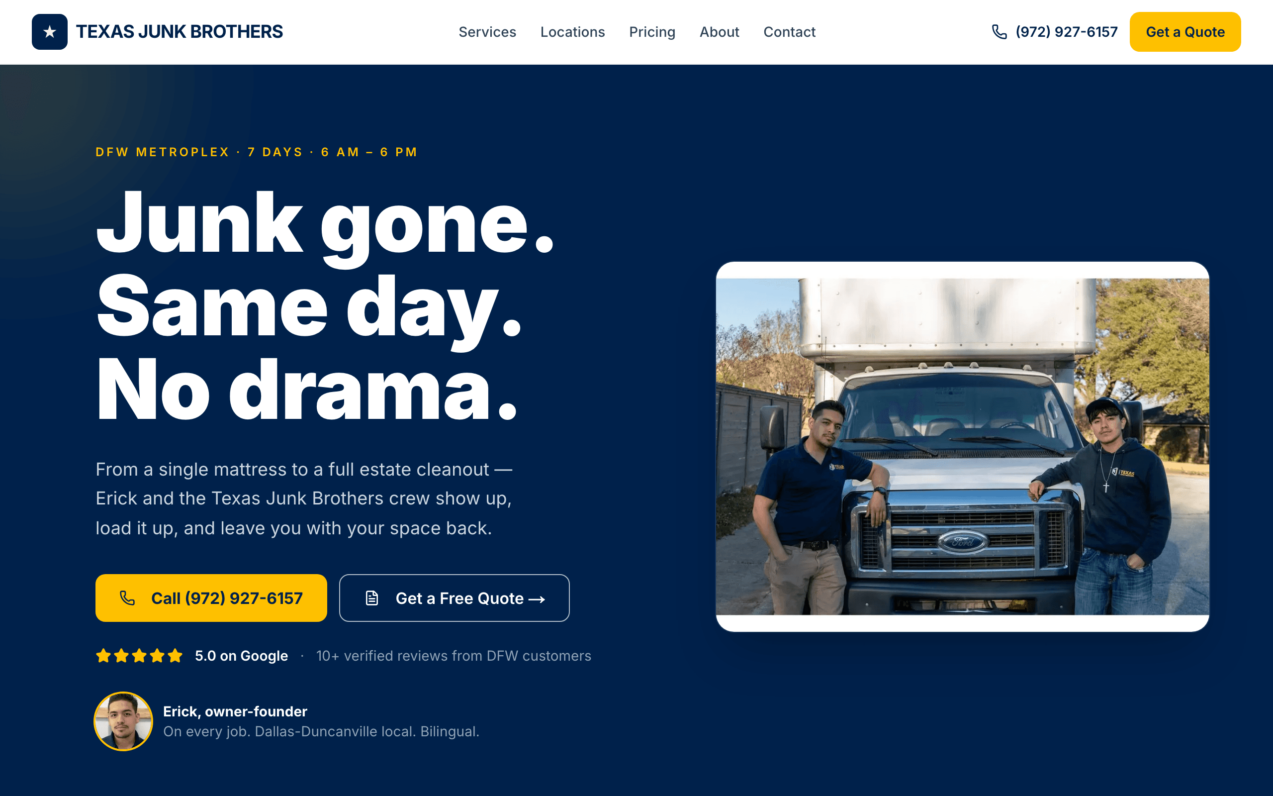 Texas Junk Brothers website screenshot