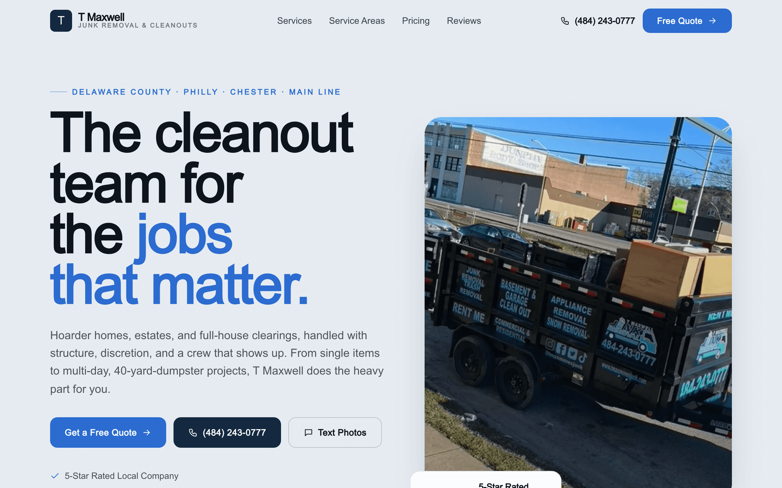 T Maxwell Junk Removal & Cleanouts website screenshot